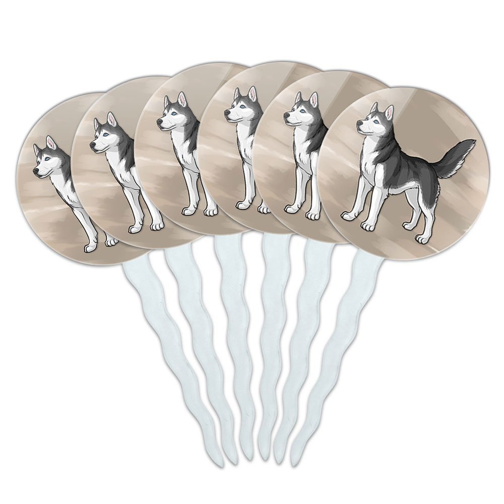 Set of 6 Cupcake Picks Toppers Decoration Dog Puppy - Siberian Husky