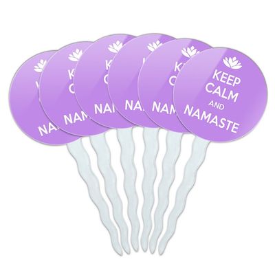 Set of 6 Cupcake Picks Toppers Decoration Om Aum Namaste Yoga - Namaste Lotus Flower - Keep Calm and