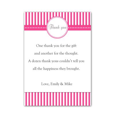 30 Personalized Thank You Card Notes Baby Girl Shower Kids Birthday Party Hot Pink Stripes + 30 White Envelopes