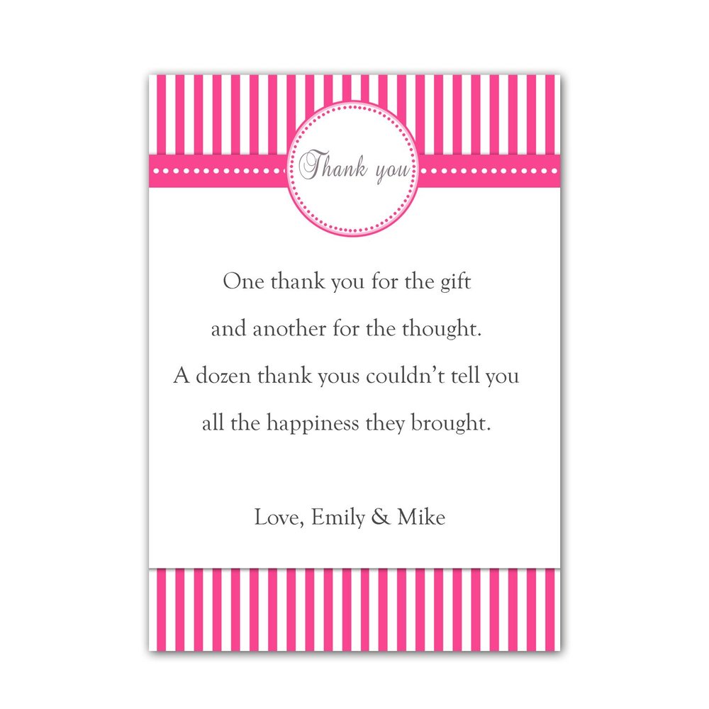 30 Personalized Thank You Card Notes Baby Girl Shower Kids Birthday Party Hot Pink Stripes + 30 White Envelopes