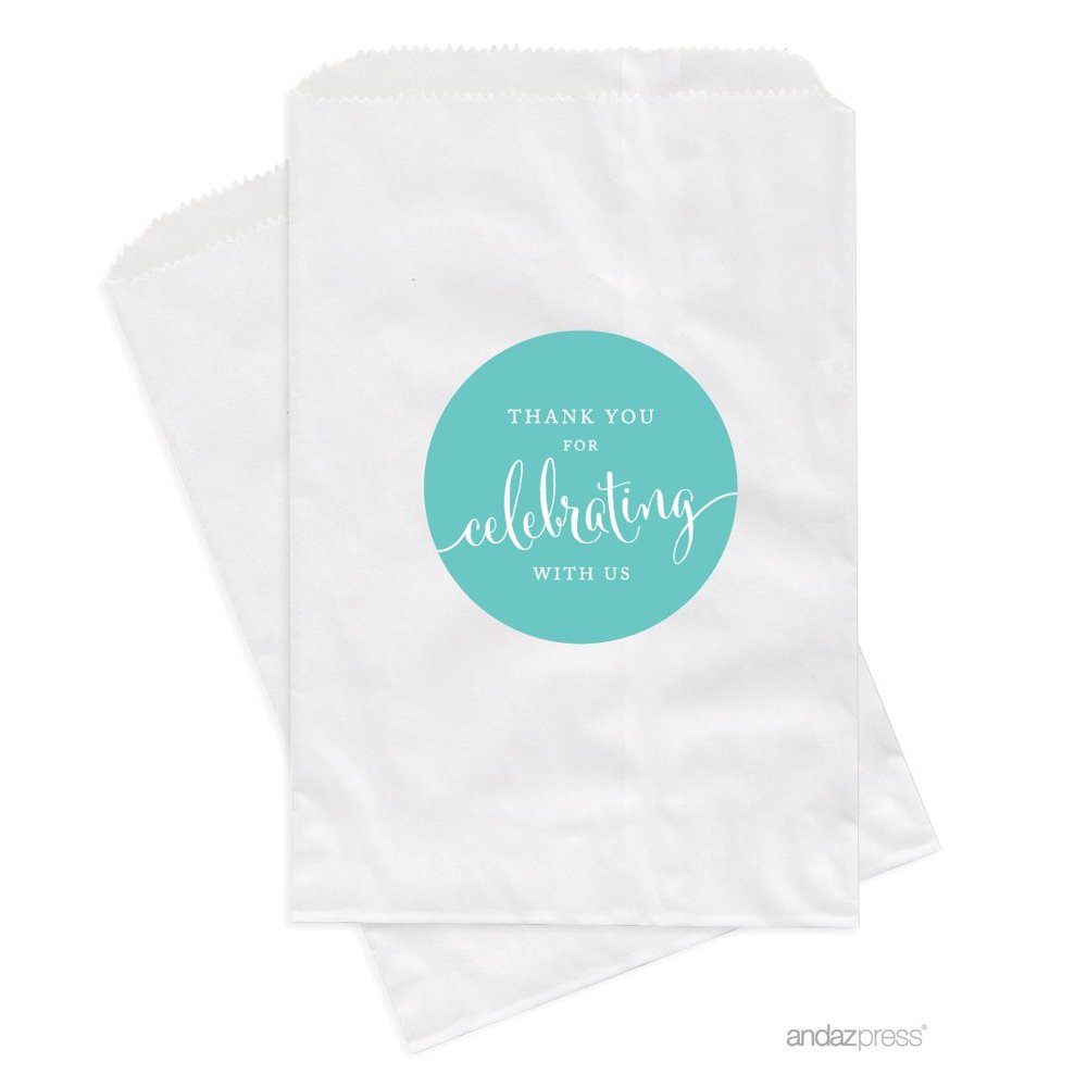 Andaz Press Dessert Table Party Favor Bags, Thank You for Celebrating With Us, Diamond Blue, 20-Pack, For Wedding Baby Shower Graduation Candy Buffet Treat Bags