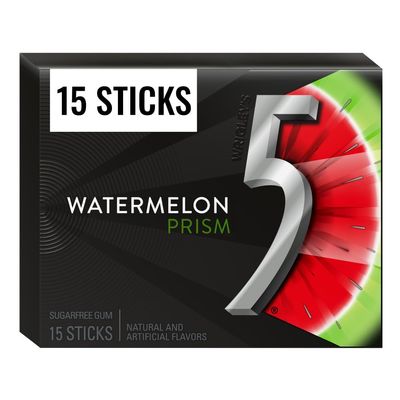 5 GUM Watermelon Prism Sugar Free Chewing Gum, 15 Stick Pack