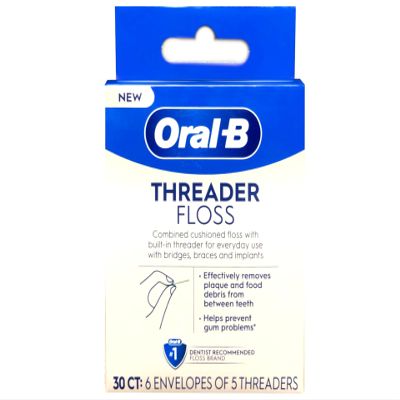 Oral-B Threader Floss 30 Count: 6 Envelopes of 5 Threaders (Pack of 8)