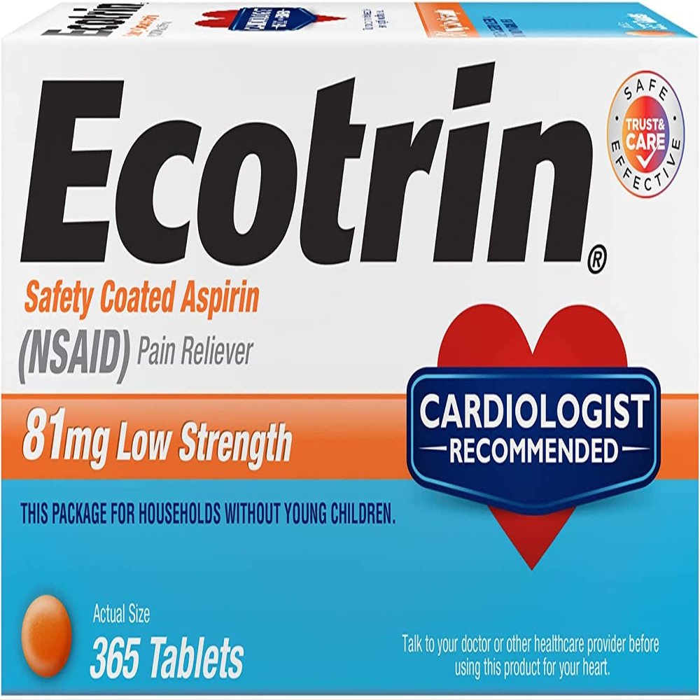 Ecotrin Low Strength Safety Coated Aspirin | NSAID | 81mg | 365 Tablets (3 Pack)