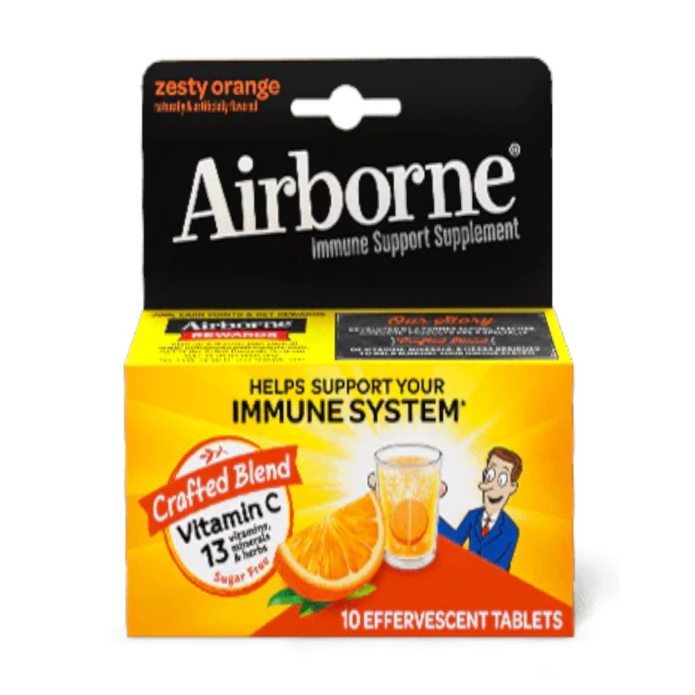 Airborne Zesty Orange Effervescent Tablets, 10 count - 1000mg of Vitamin C - Immune Support Supplement (Pack of 7)