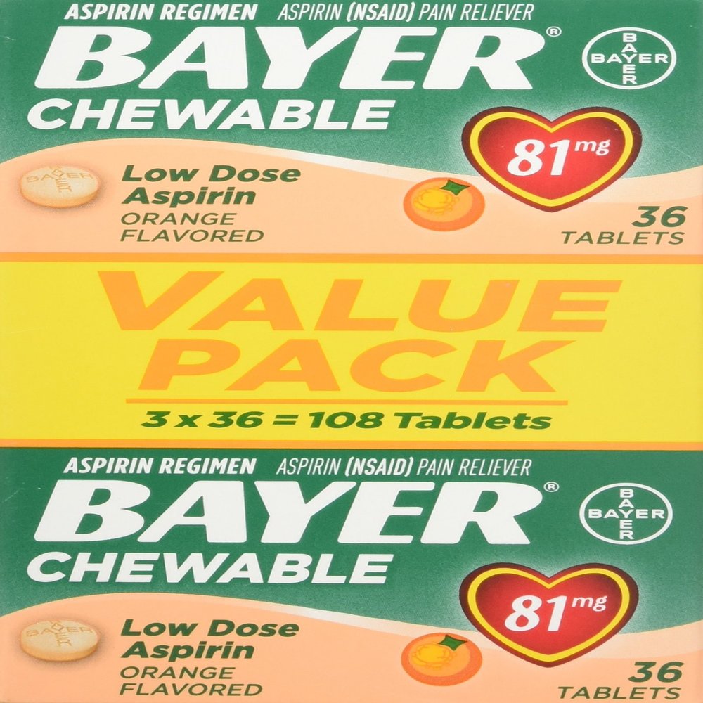 Bayer Aspirin Orange Value Pack of 36ct, 2Pack