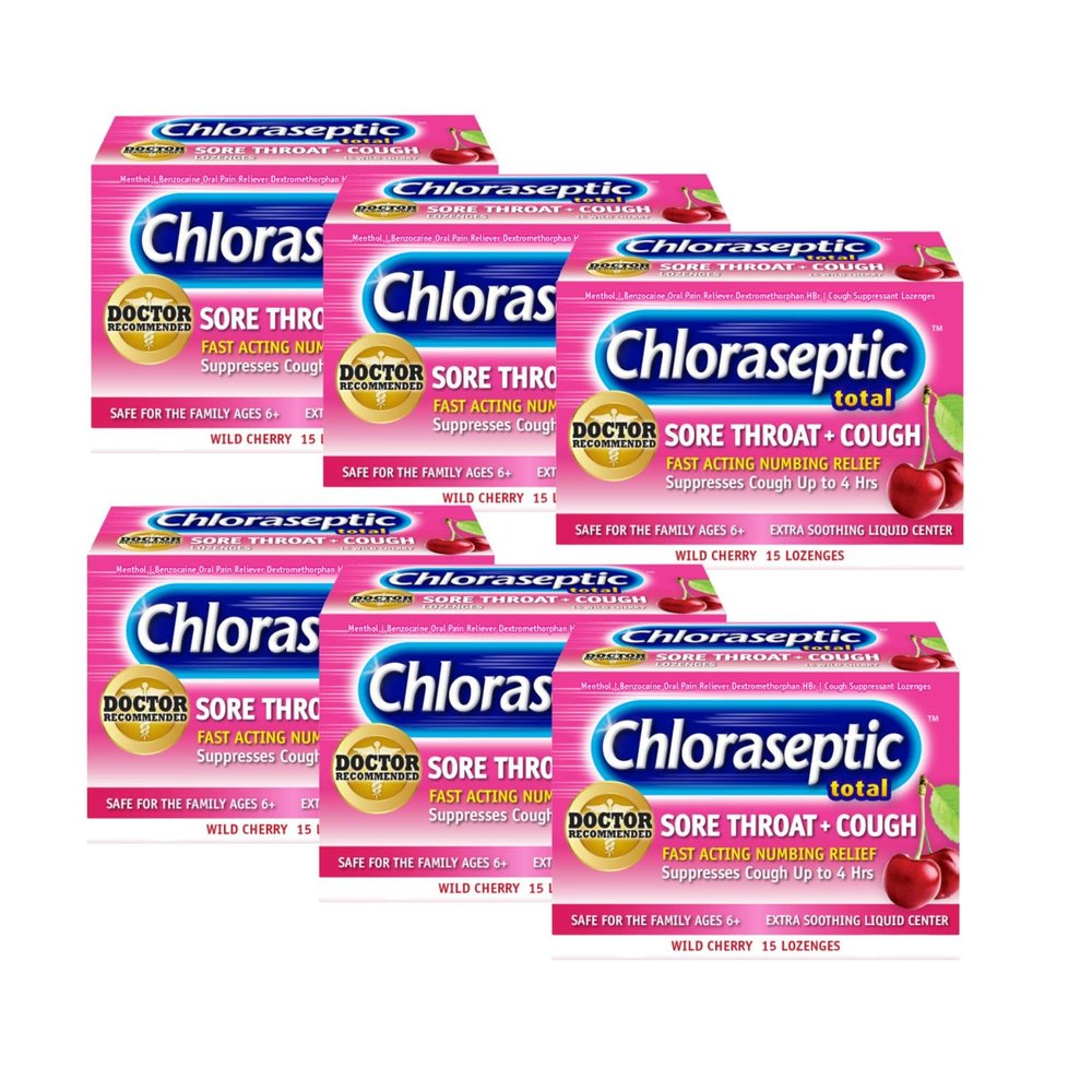 Chloraseptic Sore Throat Lozenges + Cough, Wild Cherry, 15 ct (Pack of 6)