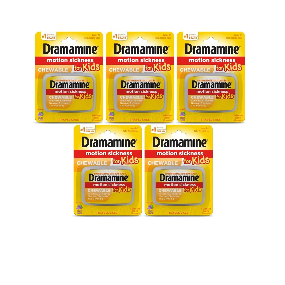 Dramamine for Kids Chewable Tablets, Grape Flavor 8 ea (Pack of 5)