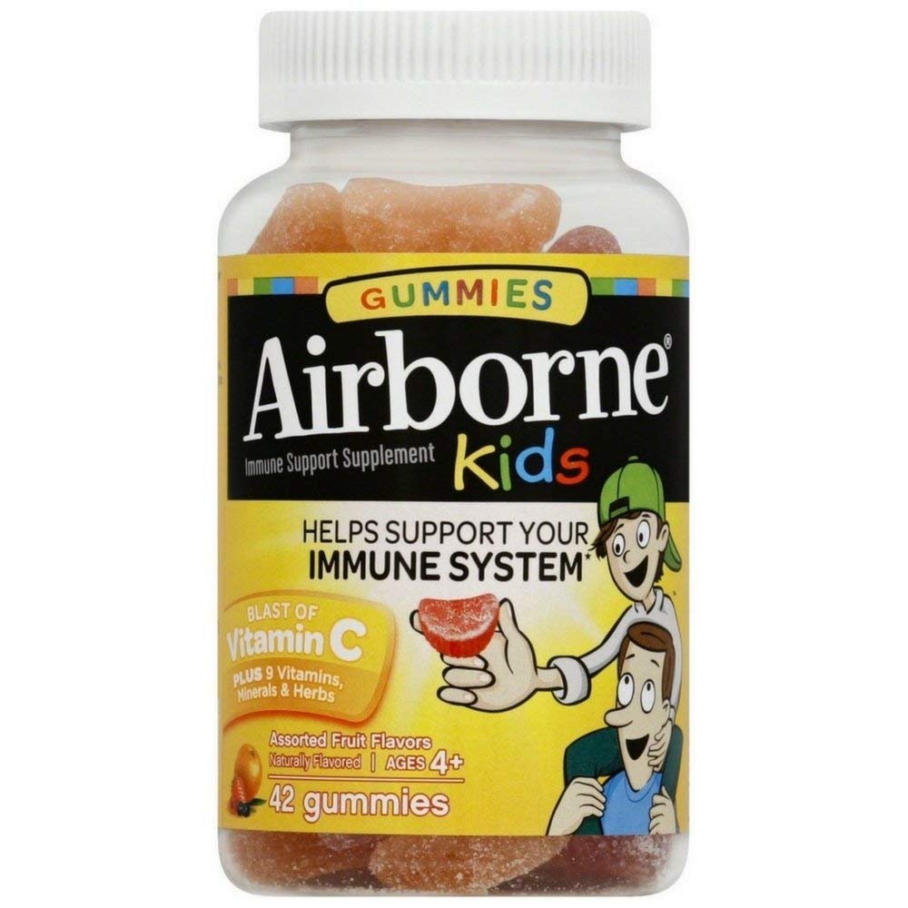 Airborne 500mg Vitamin C + Zinc Immune Support Supplement Gummies for Kids, Assorted Fruit Flavor, Gluten Free Crafted Blend with Powerful Antioxidants Vitamins C & E, 42 Gummies (4 Pack)