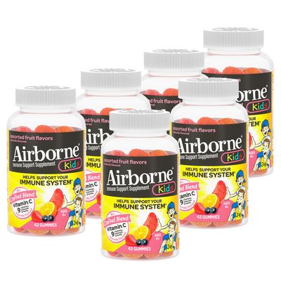 Airborne 500mg Vitamin C + Zinc Immune Support Supplement Gummies for Kids, Assorted Fruit Flavor, Gluten Free Crafted Blend with Powerful Antioxidants Vitamins C & E, 42 Gummies (6 Pack)