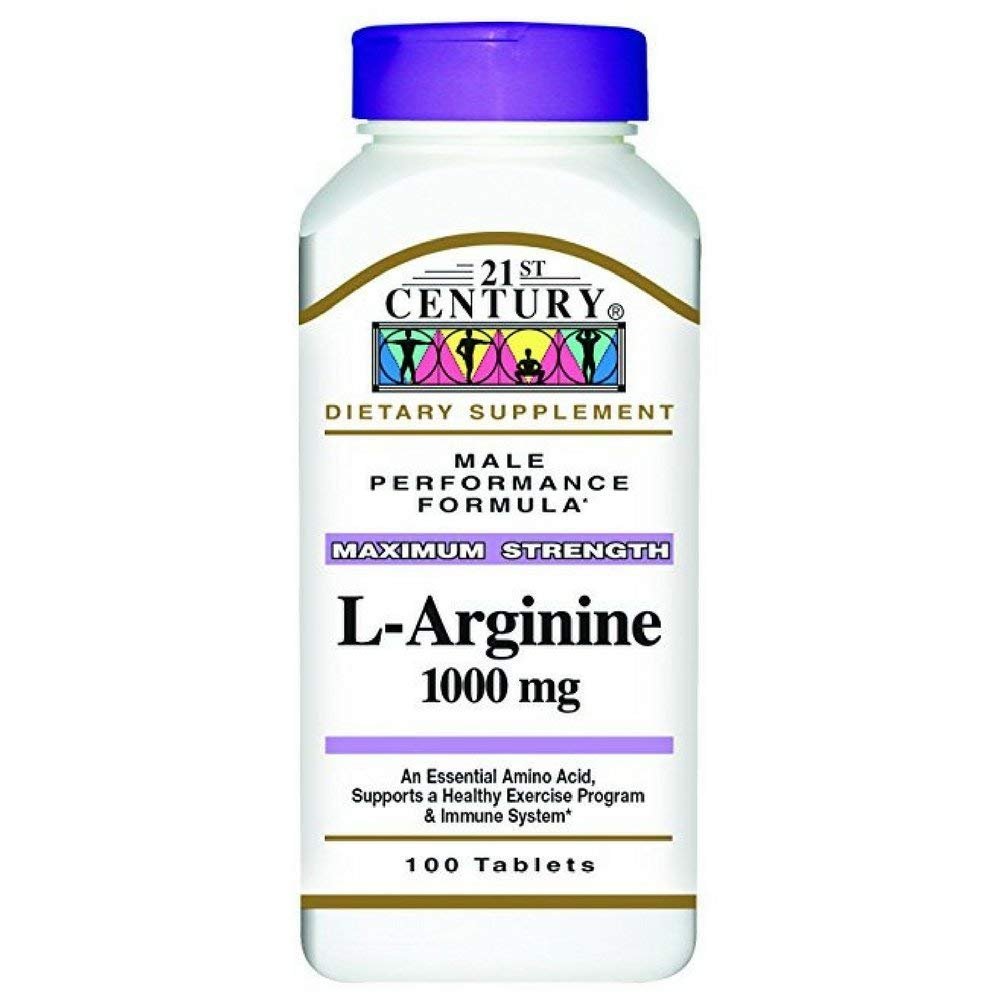 21st Century L-Arginine 1000mg, Maximum Strength, 100 Tablets, Pack of 12
