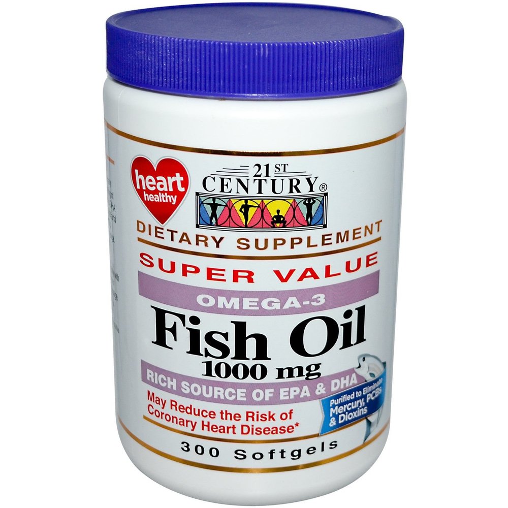 21st Century Omega-3 Fish Oil 1000 mg Softgels 300 ea (Pack of 12)