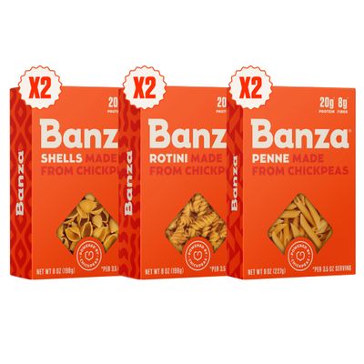 Banza Gluten-Free Chickpea Pasta, Variety Pack 20g Protein | Lower Carb | High Fiber | High Protein | Plant Based Pasta | 8oz (Pack of 6)