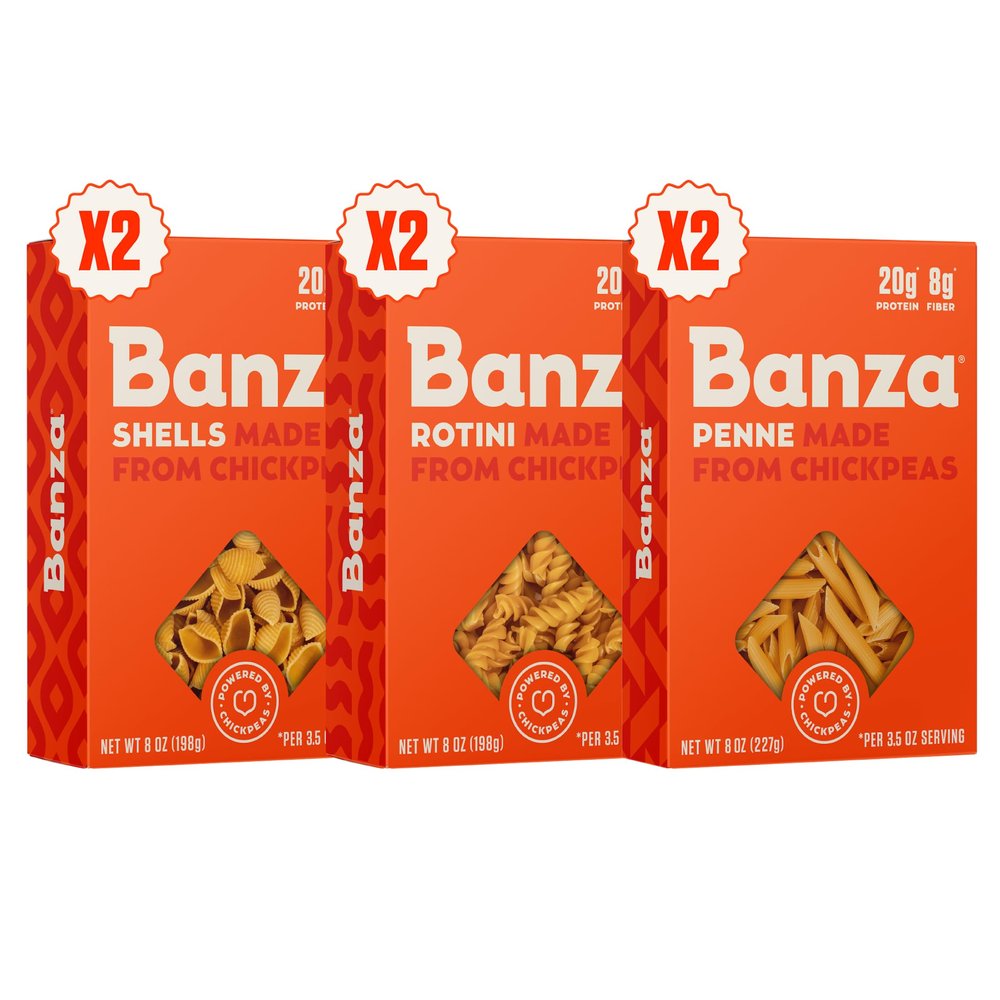 Banza Gluten-Free Chickpea Pasta, Variety Pack 20g Protein | Lower Carb | High Fiber | High Protein | Plant Based Pasta | 8oz (Pack of 6)