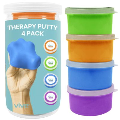 Vive Exercise Putty (4-Pack) - Therapeutic, Occupational and Therapy Tool - Thinking and Stress - Finger, Hand Grip Strength Exercises - Extra Soft, Soft, Medium, Firm Sensory Kit - Squeezable Ball