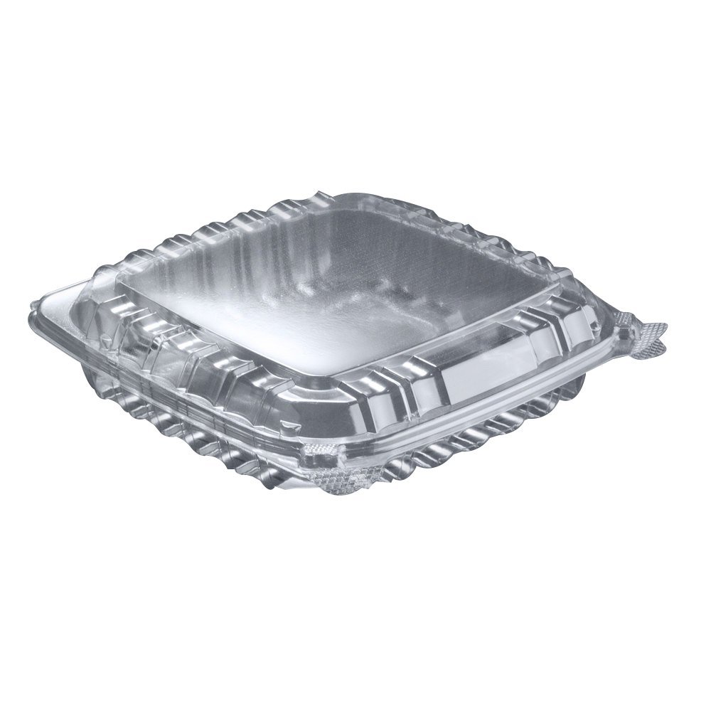 Dart ClearSeal Hinged-Lid Plastic Containers, 8.31 x 8.31 x 2, Clear, Plastic, 125/Bag, 2 Bags/Carton