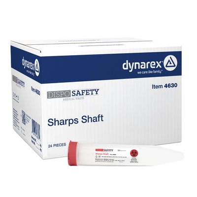 Dynarex Transportable Sharps Container - Small Sharps Shafts - Secure Snap-On Leakproof Caps - 6.37x1.47x3.46 Needle Disposal Containers - Case of 24