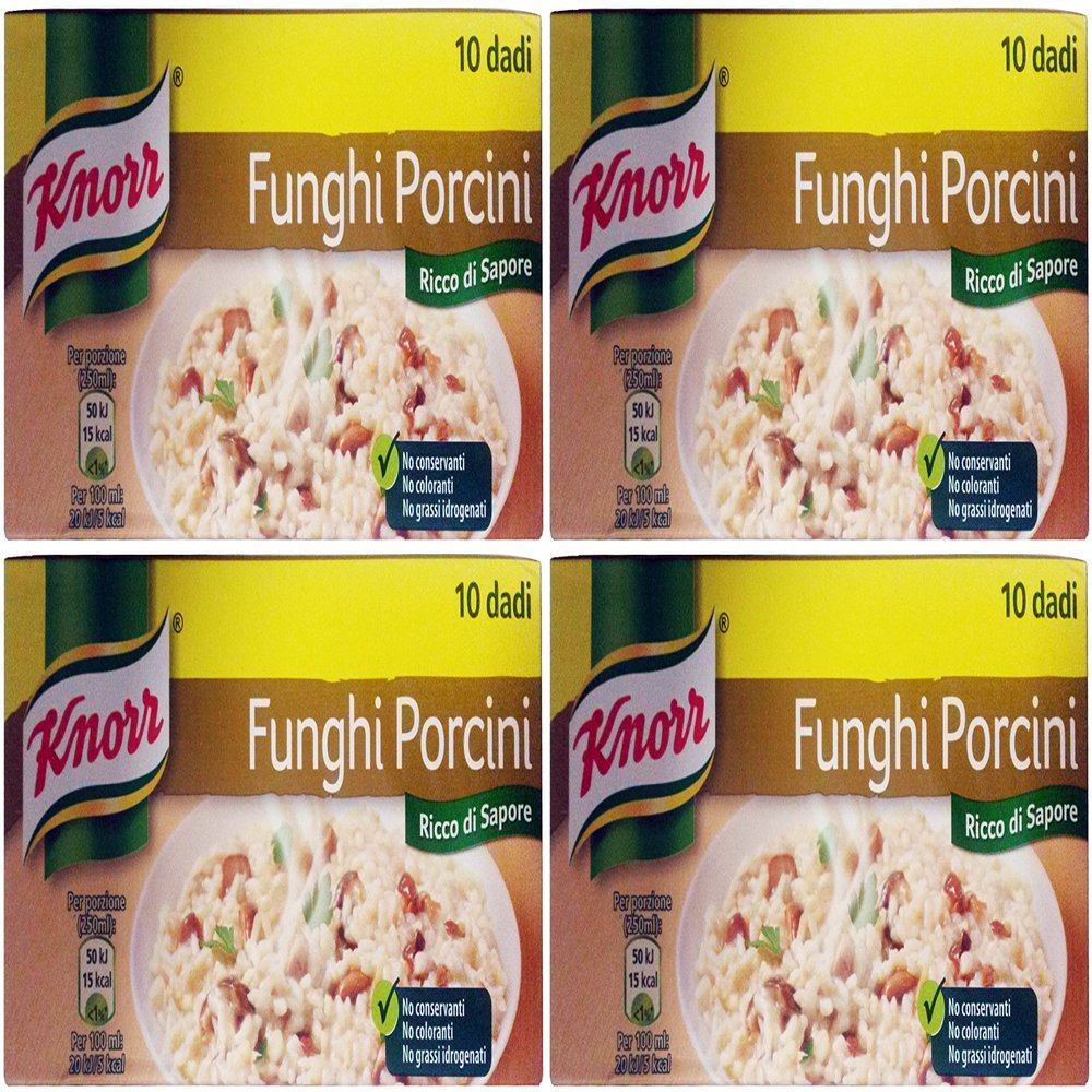 Knorr: "Funghi Porcini" Bouillon Cubes, Porcini Mushrooms Taste * Pack of 4 10-Cubes Boxes, 10g Each Cube * [ Italian Import ]