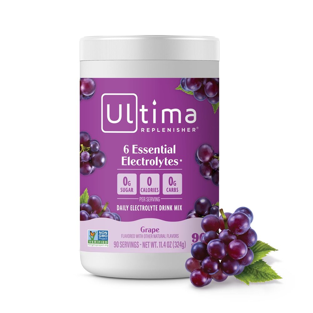 Ultima Replenisher Daily Electrolyte Powder Drink Mix  Sugar Free  Grape, 90 Servings  Hydration Powder with 6 Key Electrolytes and Trace Minerals  Keto Friendly, Vegan, Non-GMO