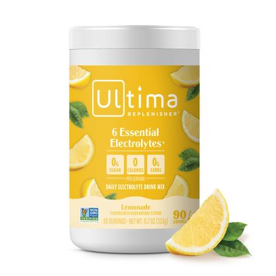 Ultima Replenisher Daily Electrolyte Powder Drink Mix  Sugar Free  Lemonade, 90 Servings  Hydration Powder with 6 Key Electrolytes and Trace Minerals  Keto Friendly, Vegan, Non-GMO