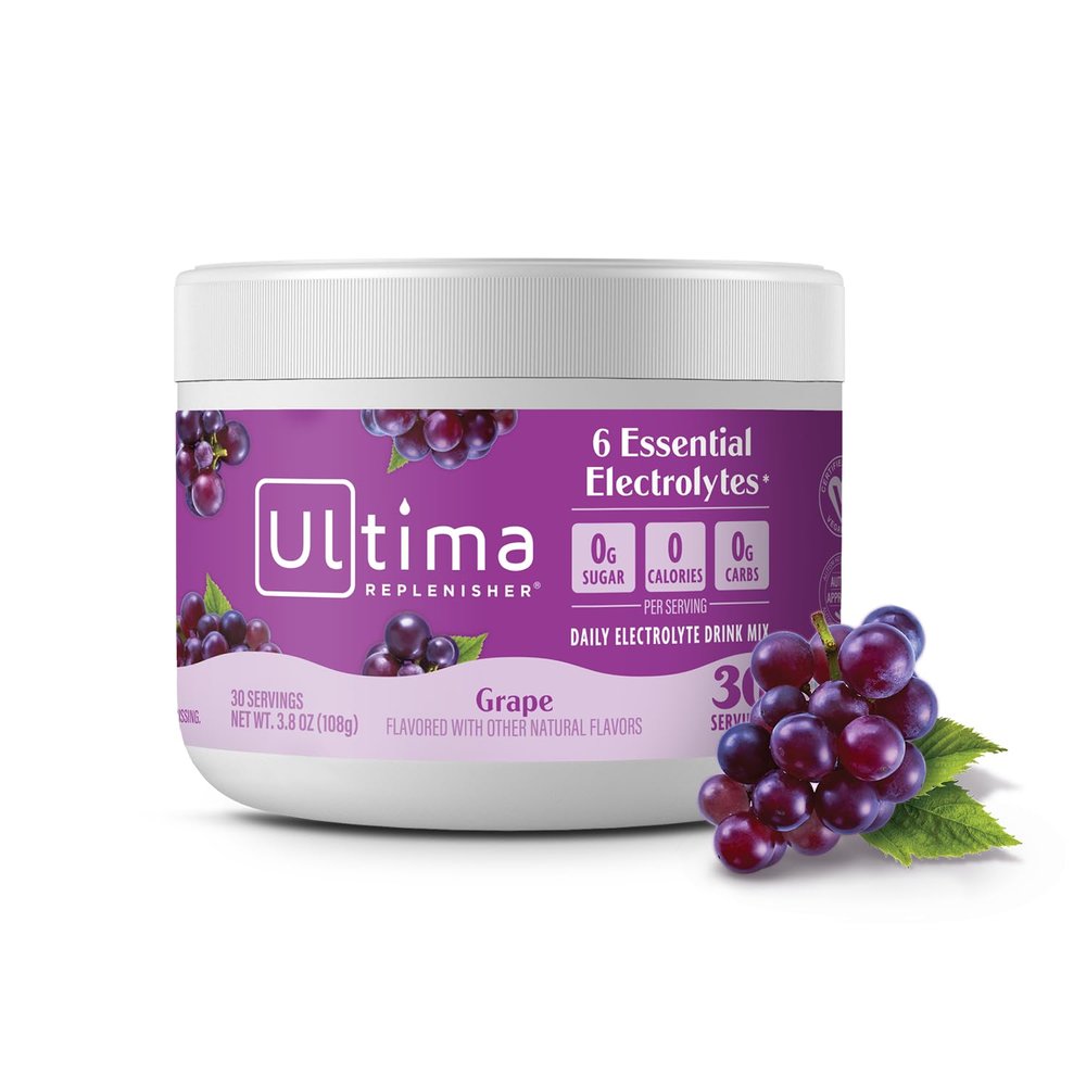 Ultima Replenisher Daily Electrolyte Powder Drink Mix  Sugar Free  Grape, 30 Servings  Hydration Powder with 6 Key Electrolytes and Trace Minerals  Keto Friendly, Vegan, Non-GMO