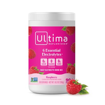 Ultima Replenisher Daily Electrolyte Powder Drink Mix  Sugar Free  Raspberry, 90 Servings  Hydration Powder with 6 Key Electrolytes and Trace Minerals  Keto Friendly, Vegan, Non-GMO