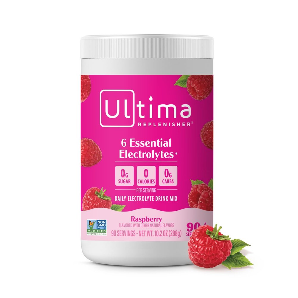 Ultima Replenisher Daily Electrolyte Powder Drink Mix  Sugar Free  Raspberry, 90 Servings  Hydration Powder with 6 Key Electrolytes and Trace Minerals  Keto Friendly, Vegan, Non-GMO