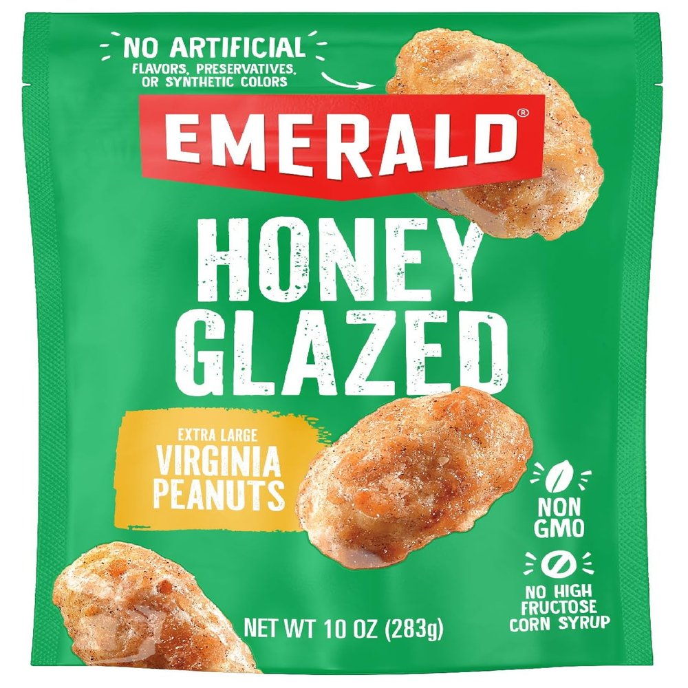 Emerald Nuts Honey Glazed XL Virginia Peanuts (1-Pack) | 10 Oz Resealable Bag | Kosher Dairy Certified, Non-GMO, Contains No Artificial Preservatives, Flavors or Synthetic Colors