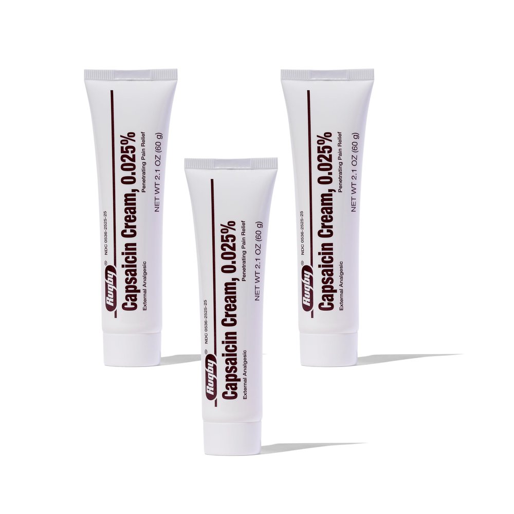 Rugby Capsaicin 0.025% Cream for Penetrating Pain Relief - 2.1 Oz (60g) (3 Pack)