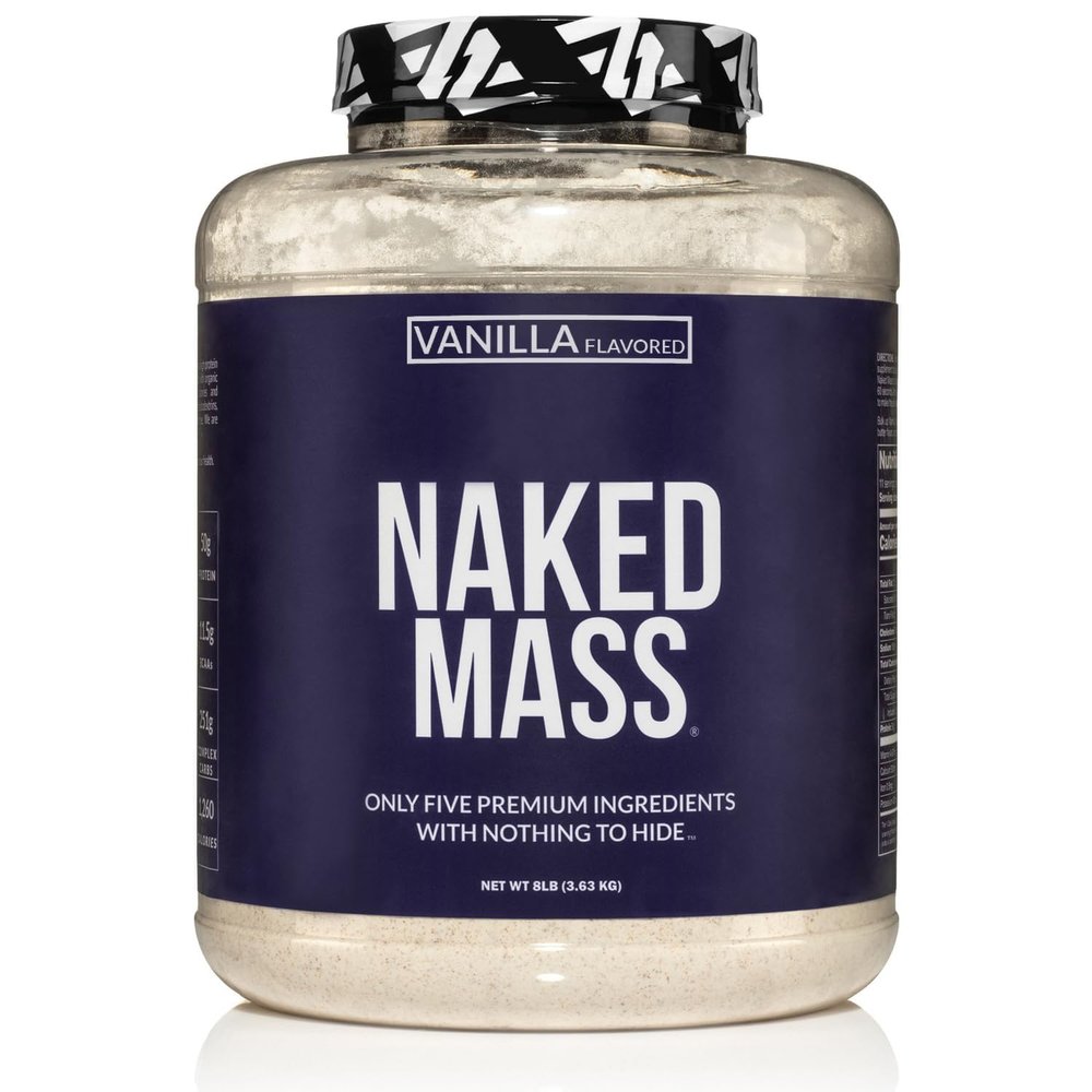 NAKED Vanilla Mass - All Natural Vanilla Weight Gainer Protein Powder - 8lb Bulk, GMO Free, Gluten Free & Soy Free, No Artificial Ingredients - 1,260 Calories - 11 Servings
