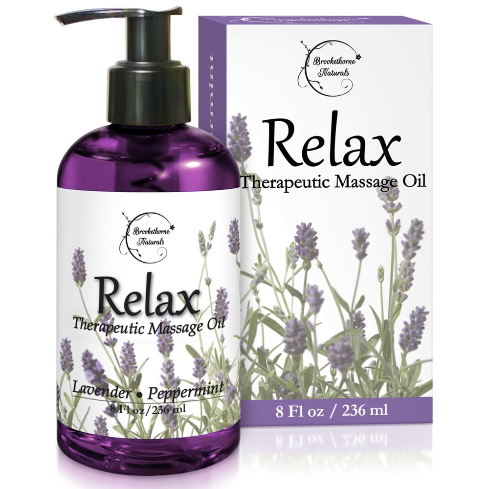 Relax Therapeutic Body Massage Oil - with Best Essential Oils for Sore Muscles & Stiffness Lavender, Peppermint & Marjoram - All Natural - with Sweet Almond, Grapeseed & Jojoba Oil 8oz