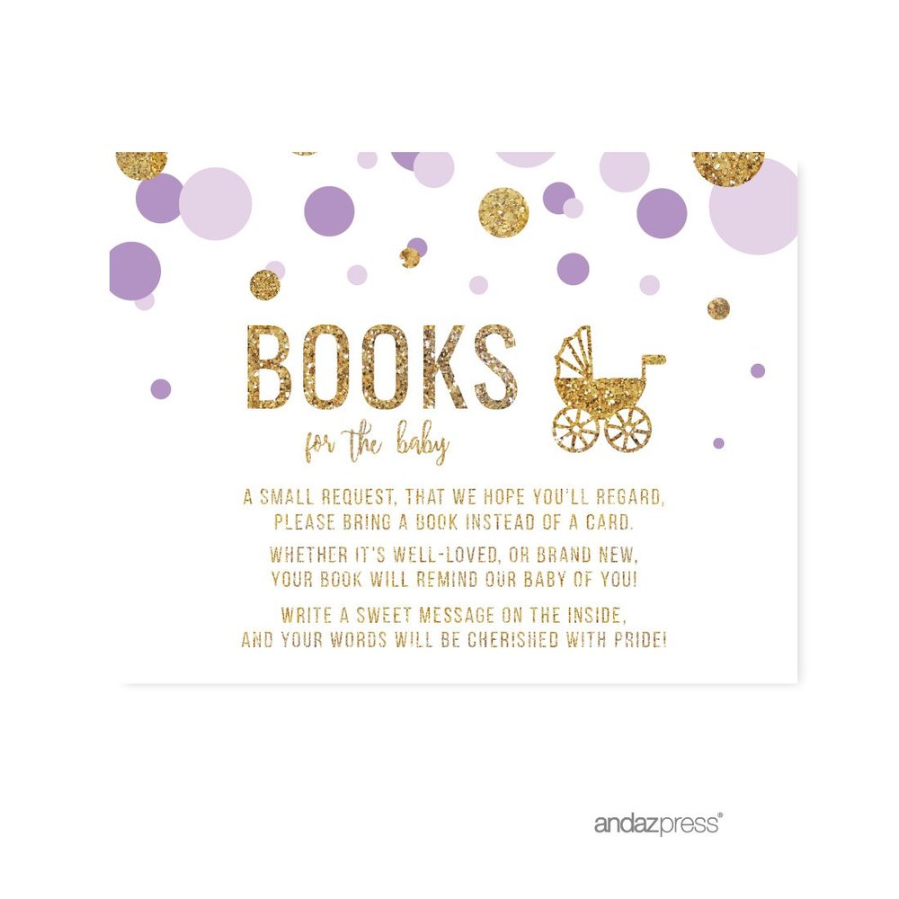 Andaz Press Lavender Gold Glitter Girl Baby Shower Party Collection, Games, Activities, Decorations, Books for Baby Request Cards, 20-pack