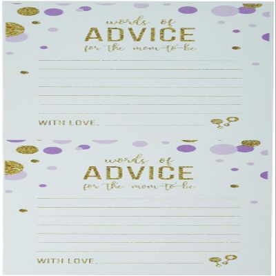 Andaz Press Lavender Gold Glitter Girl Baby Shower Party Collection, Games, Activities, Decorations, Advice for Mom & Dad Cards, 20-pack