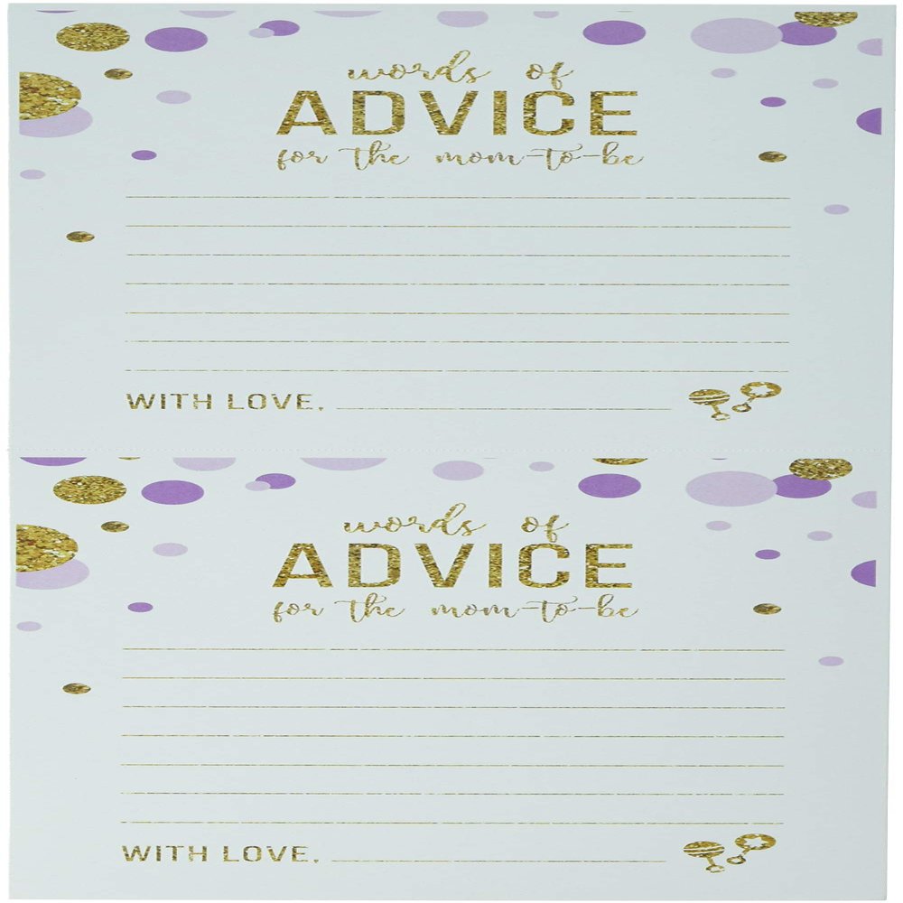 Andaz Press Lavender Gold Glitter Girl Baby Shower Party Collection, Games, Activities, Decorations, Advice for Mom & Dad Cards, 20-pack