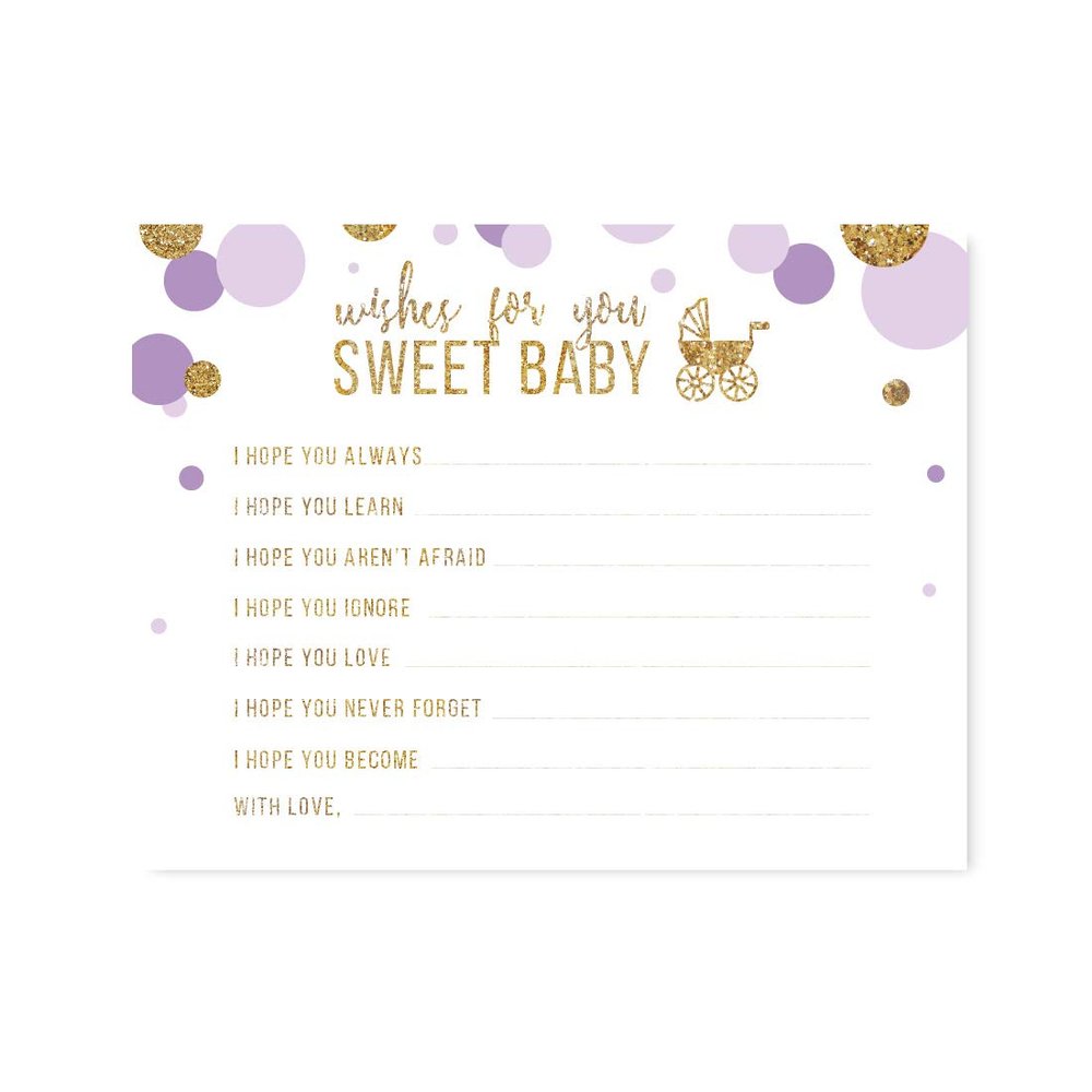Andaz Press Lavender Gold Glitter Girl Baby Shower Party Collection, Games, Activities, Decorations, Wishes for Baby Cards, 20-pack