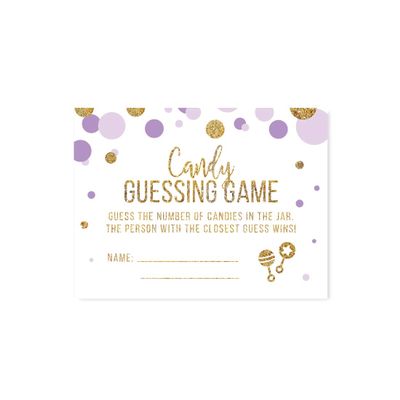 Andaz Press Lavender Gold Glitter Girl Baby Shower Party Collection, Games, Activities, Decorations, Candy Guessing Game Cards, 30-pack