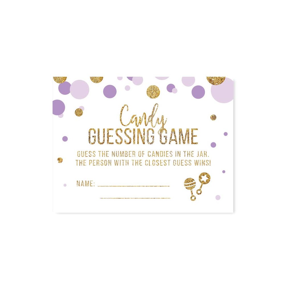 Andaz Press Lavender Gold Glitter Girl Baby Shower Party Collection, Games, Activities, Decorations, Candy Guessing Game Cards, 30-pack
