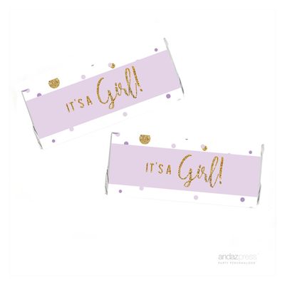 Andaz Press Lavender Gold Glitter Girl Baby Shower Party Collection, Chocolate Bar Labels, 10-Pack