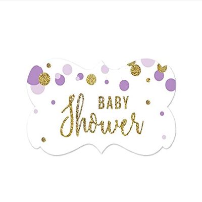 Andaz Press Lavender Purple Gold Glitter Girl Baby Shower Party Collection, Fancy Frame Label Stickers, 36-Pack
