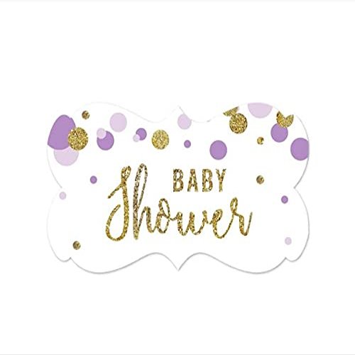 Andaz Press Lavender Purple Gold Glitter Girl Baby Shower Party Collection, Fancy Frame Label Stickers, 36-Pack