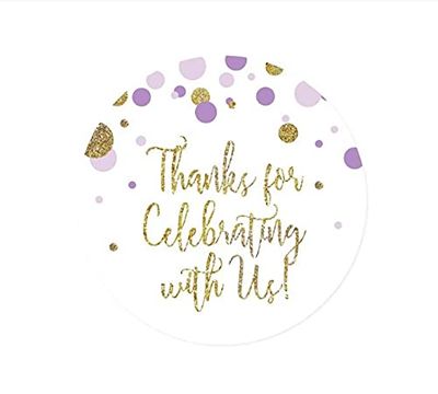 Andaz Press Lavender Gold Glitter Girl Baby Shower Party Collection, Round Circle Label Stickers, Thank You for Celebrating with US, 40-Pack