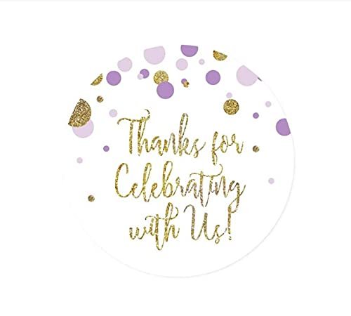 Andaz Press Lavender Gold Glitter Girl Baby Shower Party Collection, Round Circle Label Stickers, Thank You for Celebrating with US, 40-Pack