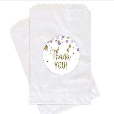 Andaz Press Lavender Gold Glitter Girl Baby Shower Party Collection, Favor Bag DIY Party Favors Kit, Thank You!, 24-Pack