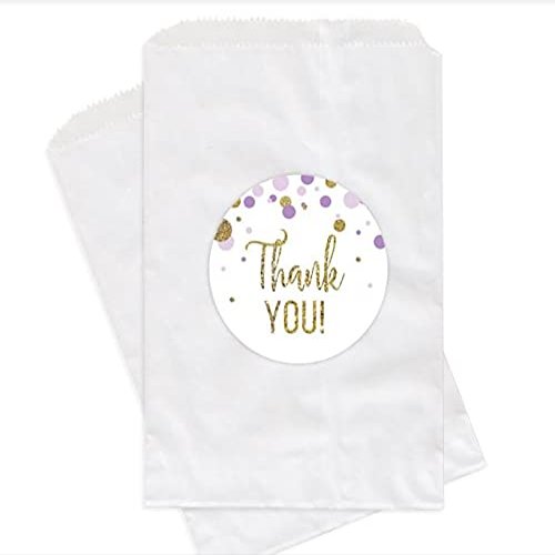Andaz Press Lavender Gold Glitter Girl Baby Shower Party Collection, Favor Bag DIY Party Favors Kit, Thank You!, 24-Pack