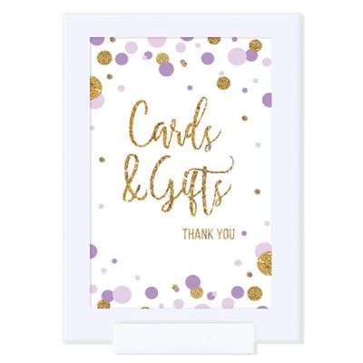 Andaz Press Lavender Gold Glitter Girl Baby Shower Party Collection, Framed Party Sign, Cards & Gifts Thank You Table Signage, 4x6-inch, 1-Pack, Includes Frame