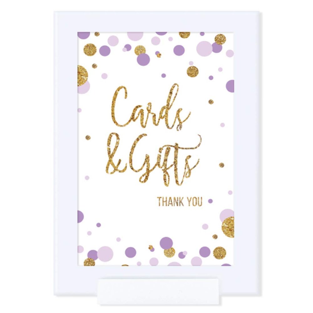 Andaz Press Lavender Gold Glitter Girl Baby Shower Party Collection, Framed Party Sign, Cards & Gifts Thank You Table Signage, 4x6-inch, 1-Pack, Includes Frame
