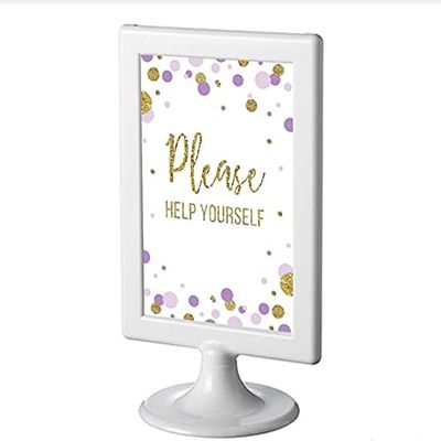 Andaz Press Lavender Gold Glitter Girl Baby Shower Party Collection, Framed Party Sign, Please Help Yourself Table Signage, 4x6-inch, 1-Pack, Includes Frame