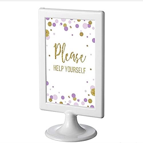 Andaz Press Lavender Gold Glitter Girl Baby Shower Party Collection, Framed Party Sign, Please Help Yourself Table Signage, 4x6-inch, 1-Pack, Includes Frame
