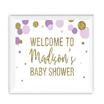 Andaz Press Lavender Gold Glitter Girl Baby Shower Party Collection, Personalized Party Sign, Welcome to Madison's Baby Shower, 8.5x11-inch, 1-Pack, Custom Name and Age