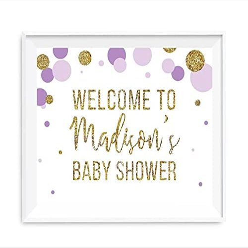 Andaz Press Lavender Gold Glitter Girl Baby Shower Party Collection, Personalized Party Sign, Welcome to Madison's Baby Shower, 8.5x11-inch, 1-Pack, Custom Name and Age